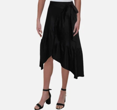 LAUREN RALPH LAUREN искусственного надежном стороне галстук с оборками Midi юбка черный размер 4 - Изображение 1 из 4