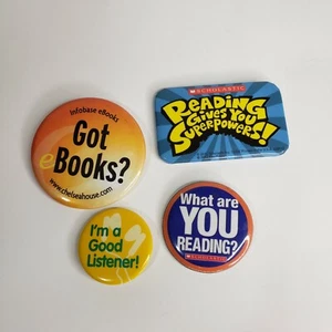 4 Botones Pinback Leer Libros Capitán Calzoncillos, Escolástico Qué estás leyendo - Imagen 1 de 2