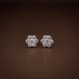 0.65 Ct Round Diamond Floral Cluster Stud Daisy Earrings 14K White Gold Finish - Picture 1 of 7