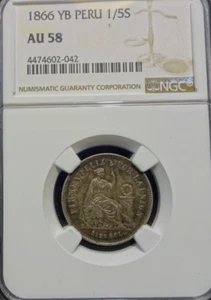 Peru 1/5 Sol 1866 YB AU 58 NGC - Picture 1 of 4