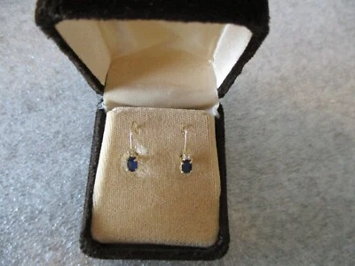 14K 黄金蓝色蓝宝石钻石耳坠卡扣“ADL” - 1.14 克 — 第 1/4 张图片
