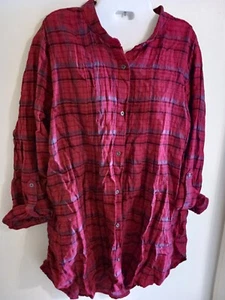 NWT NEW Cato XL Red Black Plaid Button Up Shirt Roll-Tab Sleeves - Picture 1 of 5