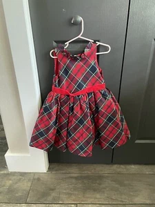 Janie and Jack Holiday Dress Girls Size 2T Silk Tartan Plaid Red Navy - Picture 1 of 1