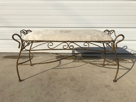 Bench Bed Vintage Vanity Wood Seating Tufted Hollywood Glam Regency French Iron Cover