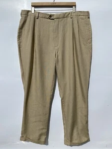 Jos A Bank Travel Collection Beige 100% Linen Cuffed Pleated Pants 42 x30 - Picture 1 of 12