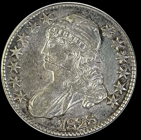 1828 Capped Bust Half Dollar - Square Base/Knob 2, Sm 8’s,Lg Lt - VF+/XF Details Cover