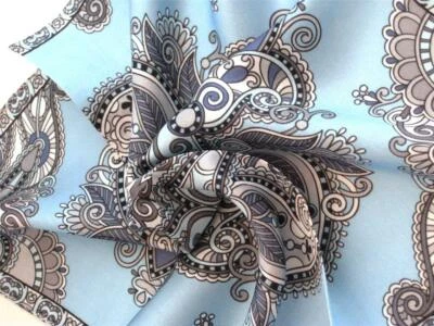 New 14" Satin 100% Silk Pocket Square Men's Light Blue Designer-E - Image 1 of 4