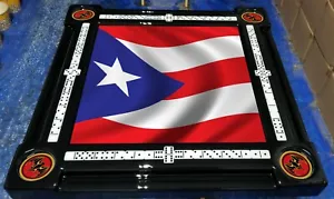 Puerto Rican Flag Domino Table with Bacardi Cup Holders by Domino Tables by Art - Picture 1 of 6