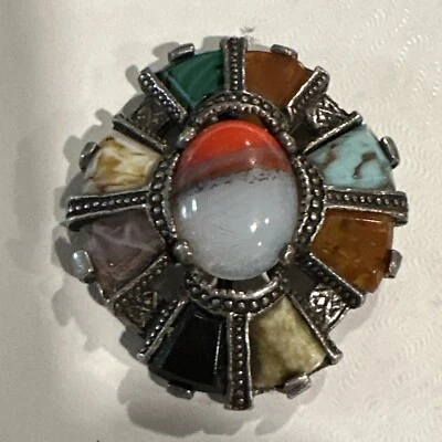 Broche de ágata MILAGRO tono peltre escocés celta vintage multicolor Foto 1 de 4