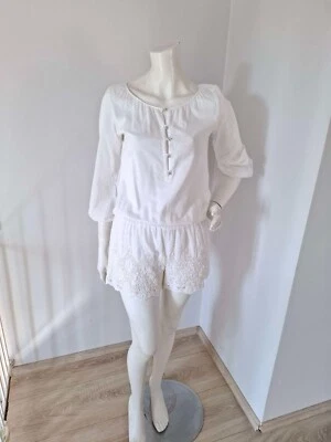 Macacão de praia Patrizia Pepe renda algodão branco boho férias de verão tamanho P - Imagem 1 de 4