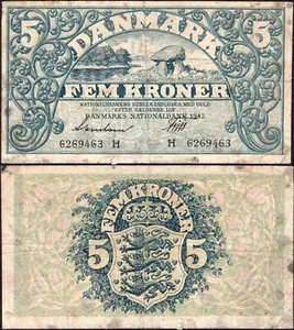 5 Kroner 1942 - Prefix H - Series: 6269463 - Denmark - Pick:30g -"G" - C44 - Picture 1 of 4