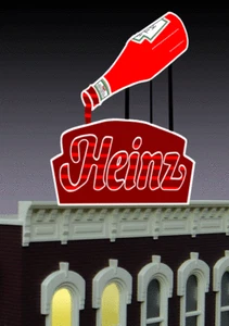 HEINZ KETCHUP ANIMATED LITED NEON SIGN HO-SCALE-BLINKS-FLASHES-MORE-MOUNT 2 WAYS - Picture 1 of 1