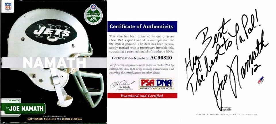 TO BERT - Joe Namath Signed Hardcover Book + DVD or Cut - HOF Jets + PSA/DNA COA - Image 1 of 1