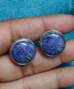 Fine Very RARE Sugilite Cufflinks 925 Sterling Silver Round Jewelry Gift For Men - Picture 1 of 4