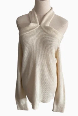 Suéter novo com etiquetas Anthropologie mistura de lã alpaca gola cruzada tamanho XL ombro frio marfim - Imagem 1 de 4