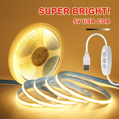 Striscia LED COB USB Dimmerabili Strisce Luci Flessibile Retroilluminazione TV - Immagine 1 di 4