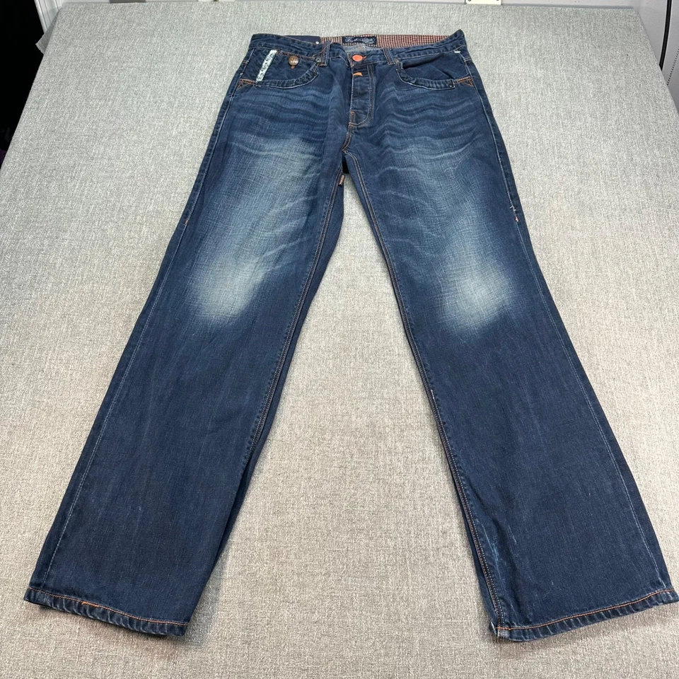 Parish Nation Jeans Mens 34x32 Blue Straight Baggy Button Fly Faded - Image 1 of 4