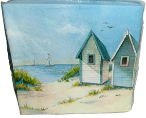 COASTAL~Paper Luncheon Napkins~13"x13~40 CT~3 ply ~ BEACH HUTS - Picture 1 of 1