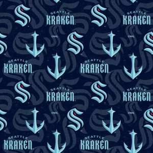 NHL Seattle Kraken Logo Navy Hockey Cotton Fabric sold by 1/2 Yard ~ 42" Wide - Picture 1 of 1