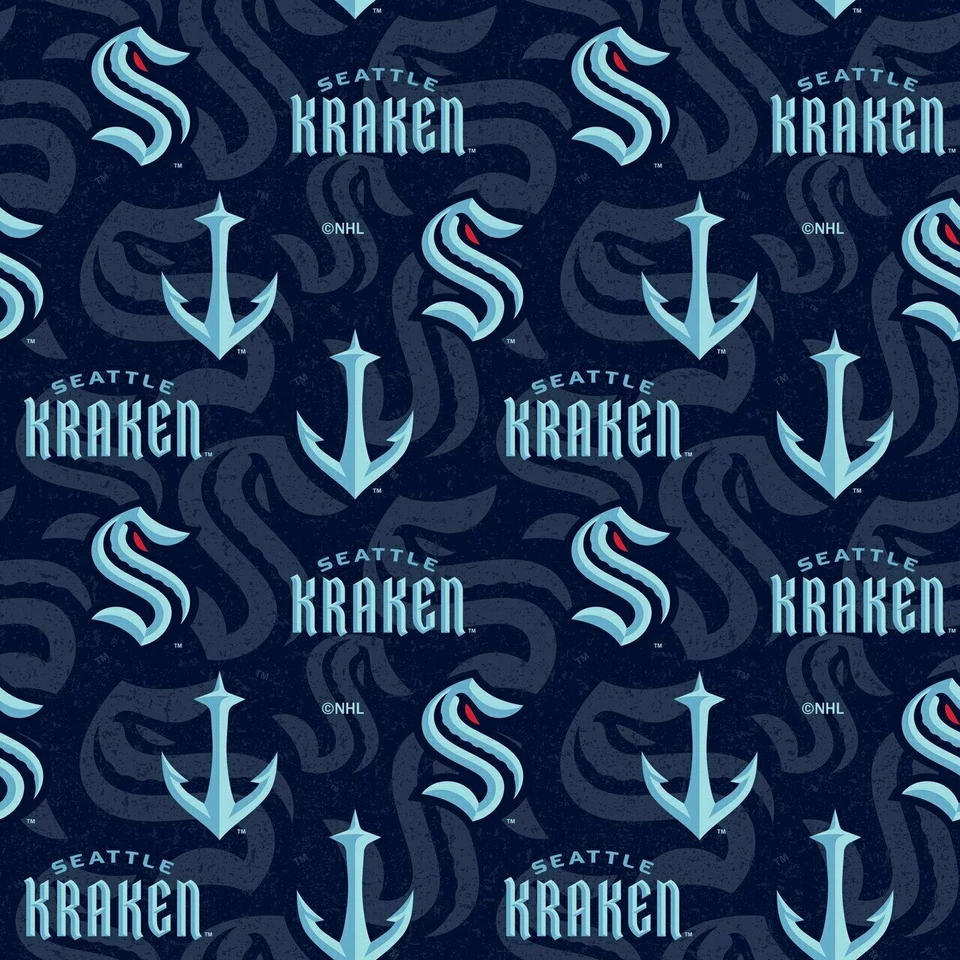 NHL Seattle Kraken Logo Navy Hockey Cotton Fabric sold by 1/2 Yard ~ 42" Wide - Image 1 of 1