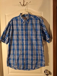 Camisa grande Wrangler resistente para hombre con botones resistente a las arrugas azul a cuadros múltiples - Imagen 1 de 3