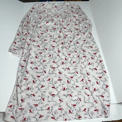 SECRET TREASURES Long Nightgown Women's L (12-14) Plush Soft White Red Birds - Image 1 of 4