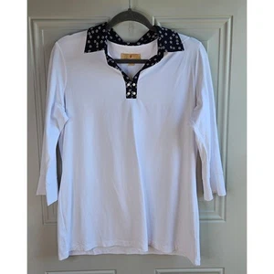 Sport Haley Golf Tennis Shirt Performance Polo Top White Floral Collar Large - Picture 1 of 8
