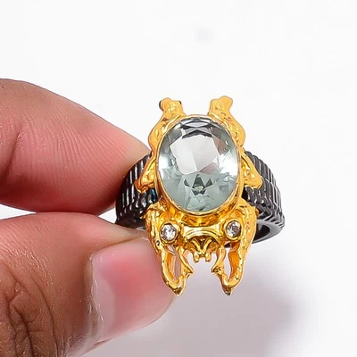 Anillo Rana Aguamarina y Topacio Blanco Plata de Ley 925 S.8 R8758 Foto 1 de 4