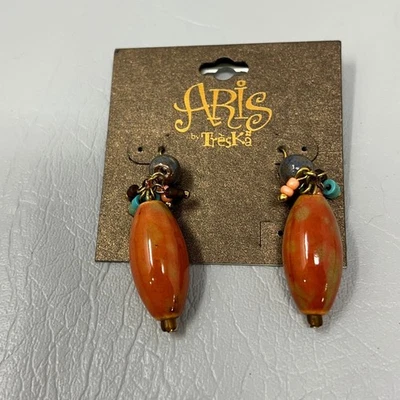 Pendientes Perforados Aris By Treska Tono Dorado Metal Naranja Vidrio Cuentas Colgantes Gota Foto 1 de 4