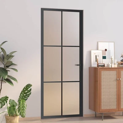 Porta Interno Vetro ESG/ Alluminio 2 Barre Orizzontali/Griglie 3x2 Nero vidaXL - Immagine 1 di 4