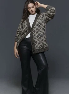 Maeve Anthropologie Cardigan Womens XS Light Gray & Gold Chunky Knit Sweater - Picture 1 of 9