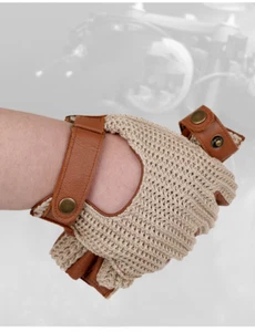 Genuine Leather Driving Gloves with Cotton Crochet Men's Riding Glove - Picture 1 of 15
