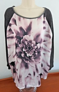 Dress Barn Woman's Purple/White/Black Floral Long Sleeve Pullover Top Size 2X - Picture 1 of 6