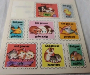 Vtg Stickers God Gave Us Animals Kittens Puppies Duck Sticker Pack 6 Sheets 1998 - Picture 1 of 13