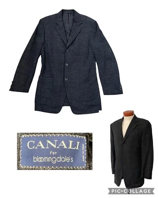 Casaco blazer esportivo CANALI Itália cinza carvão lã linho EU48R EUA 38R - Imagem 1 de 4