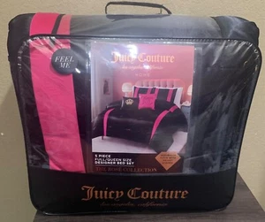 Juicy Couture Rose Collection Set piumino nero raso/rosa caldo 5 pezzi COMPLETO/QUEEN - Foto 1 di 6