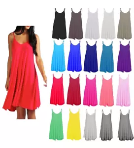 Ladies Camisole Cami Flared Skater Womens Strappy Vest Top Swing Mini Dress 8-26 - Picture 1 of 16