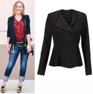 CAbi Women’s Black Peplum Modern Minimalist Agency Jacket Size 2 Style #3549 - Picture 1 of 7