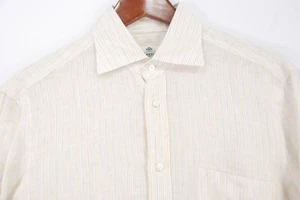 Borrelli Yellow Blue White Stripe Linen Dress Shirt Men’s Small - Picture 1 of 5