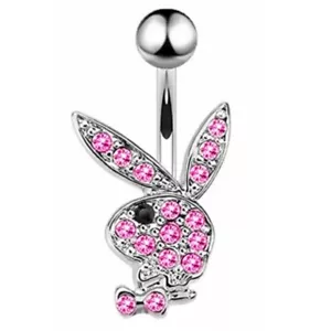 Playboy Bunny Pink Rhinestone Naval Belly Button Ring - Picture 1 of 1