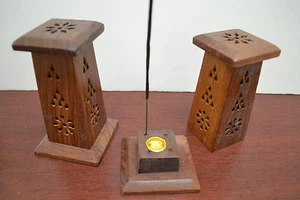 HANDMADE HAND CARVED WOOD INCENSE BURNER F-320B - Picture 1 of 1