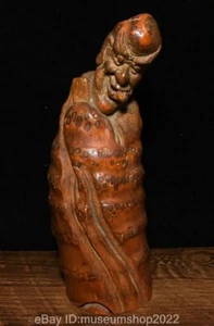 6" Ancient Chinese Bamboo Root Carved Monk Luohan Arhat Buddha Statue Sculpture - Picture 1 of 8