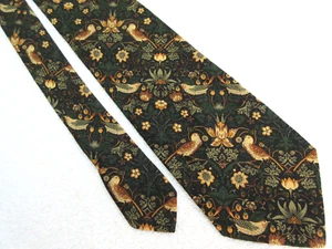 GREEN BROWN BIRD FLORAL 3.5 INCH SILK NECKTIE TIE LIBERTY - Picture 1 of 5