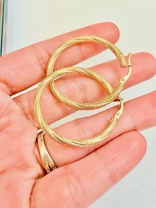 Auth Large 18K Gold Hoop Earrings Twist Singapore Rope Pipe Au750 100% 18ct - Picture 1 of 10