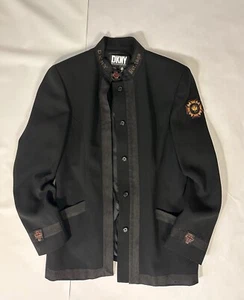 Vintage DKNY Military Style Wool Jacket with Embroidered Details in Black Size 6 - Picture 1 of 24