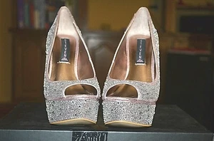 Women Shoe Pump Steve Madden Pink Silver Platform Rhinestone Wedge 5.5 High Heel - Picture 1 of 5
