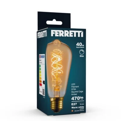 Ferretti -  ST64 Amber  Squirrel Cage E27 LED Filament Dimmable Light Bulb Pack - Image 1 of 2