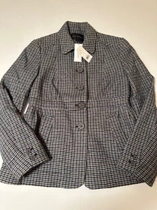 Banana Republic Houndstooth Peplum Jacket Linen Wool Blend Women's 8 $148 NWT - Picture 1 of 11