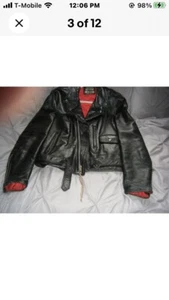 Vintage MENS SEARS OAKBROOK BLACK LEATHER MOTORCYCLE D POCKET BIKER JACKET 42 - Picture 1 of 9