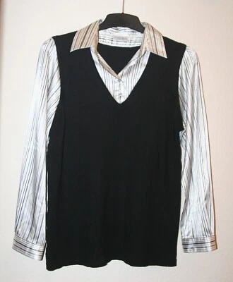Canda: Bluse Shirt / 2 in 1 Kombination / weiß - schwarz / Langarm - Bild 1 von 4